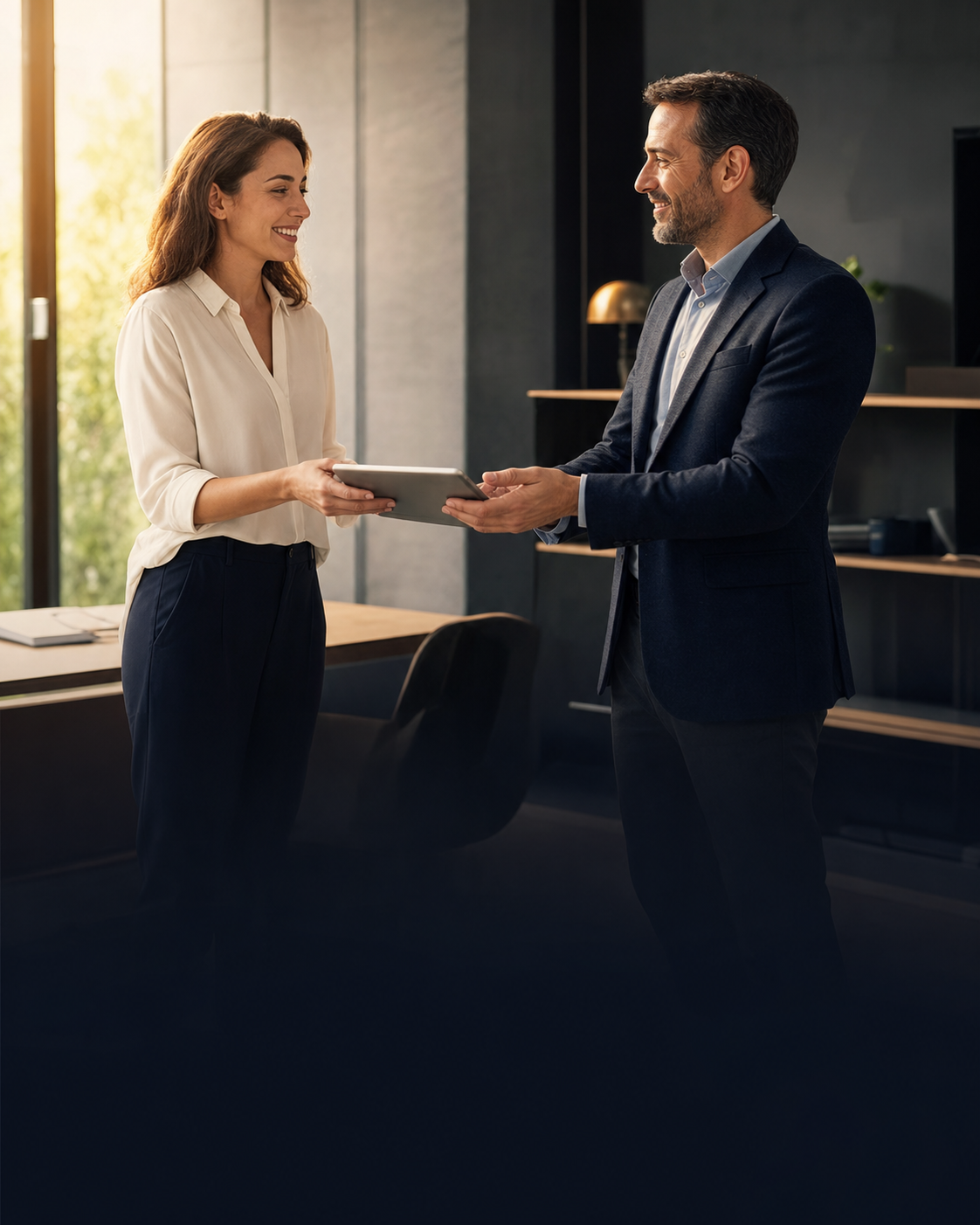 Professionals handing over a completed digital solution